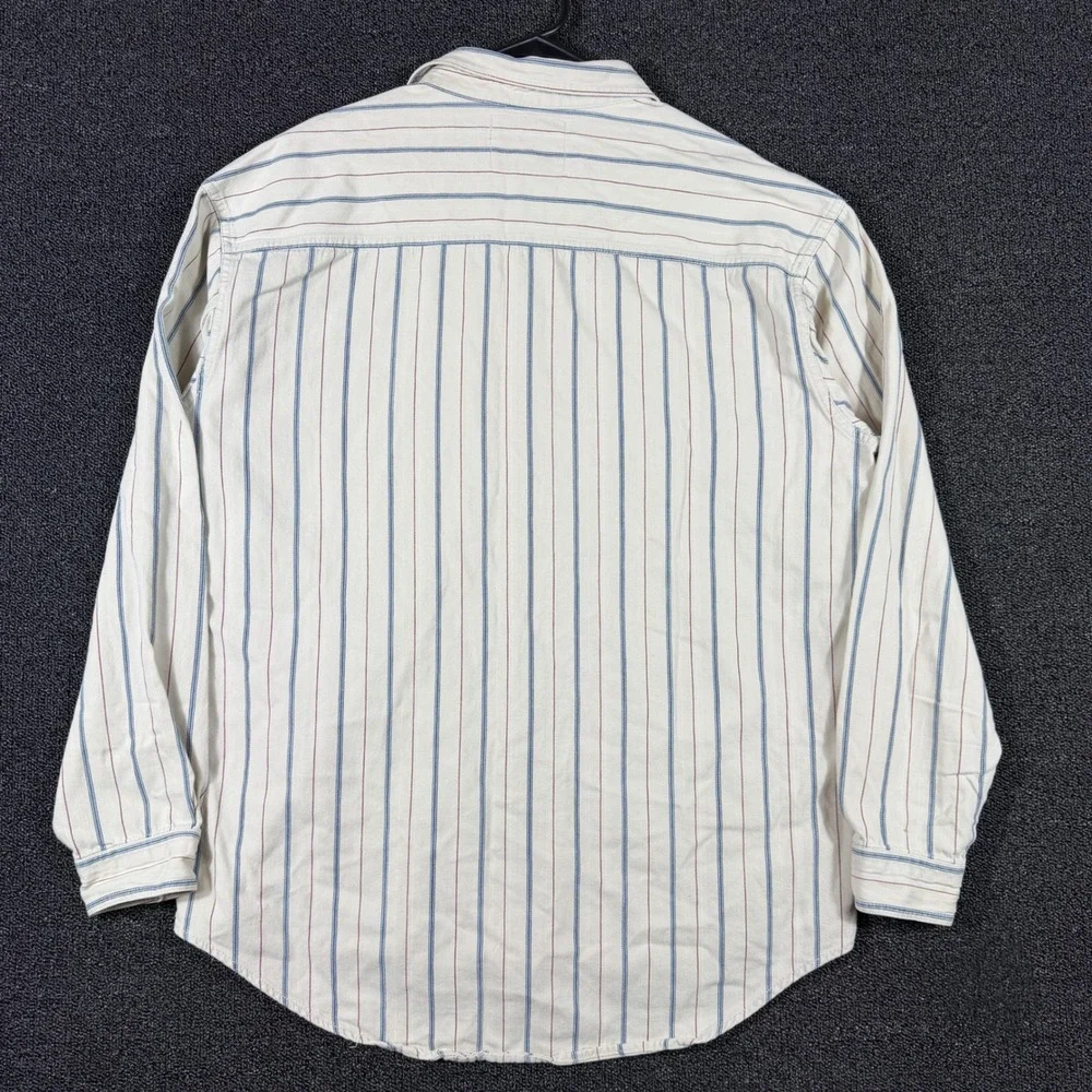 Vintage 90s Levis Red Tab Denim Work Shirt Mens L White Striped Western Workwear